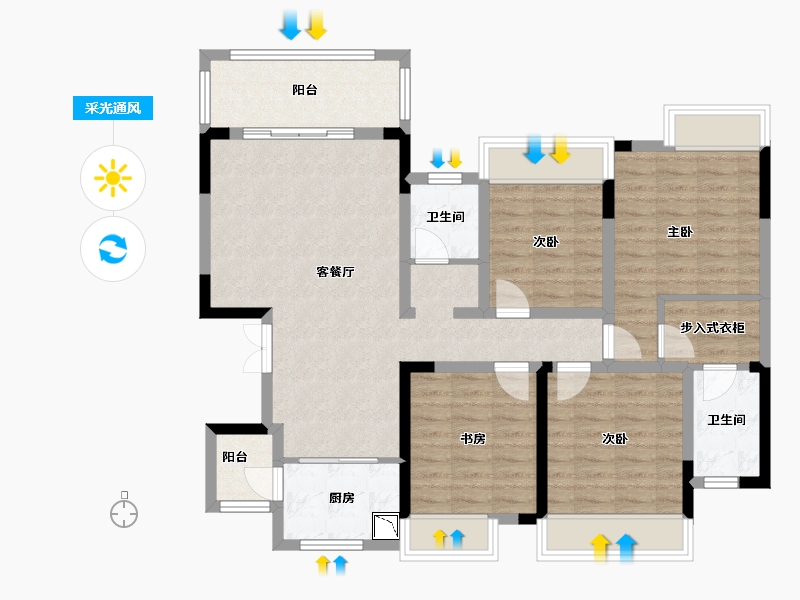 四川省-绵阳市-倍特香槟华府-100.83-户型库-采光通风