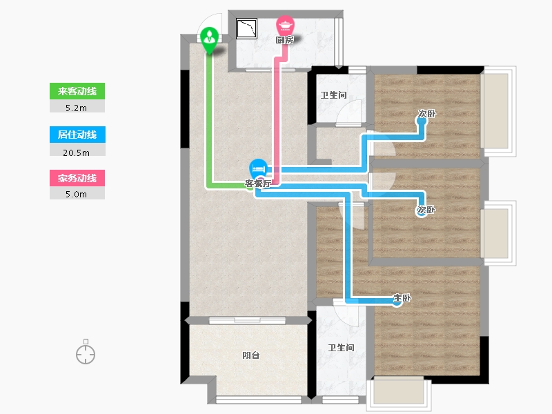 四川省-绵阳市-福阳广场-84.85-户型库-动静线