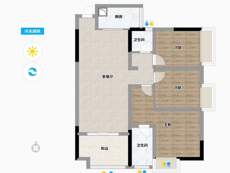 四川省-绵阳市-福阳广场-84.85-户型库-采光通风