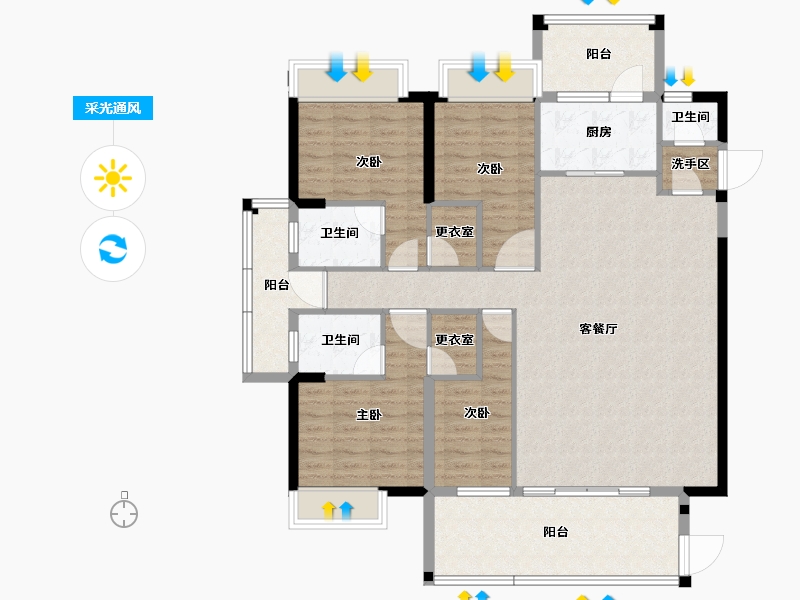 广东省-揭阳市-紫麟华府-126.38-户型库-采光通风