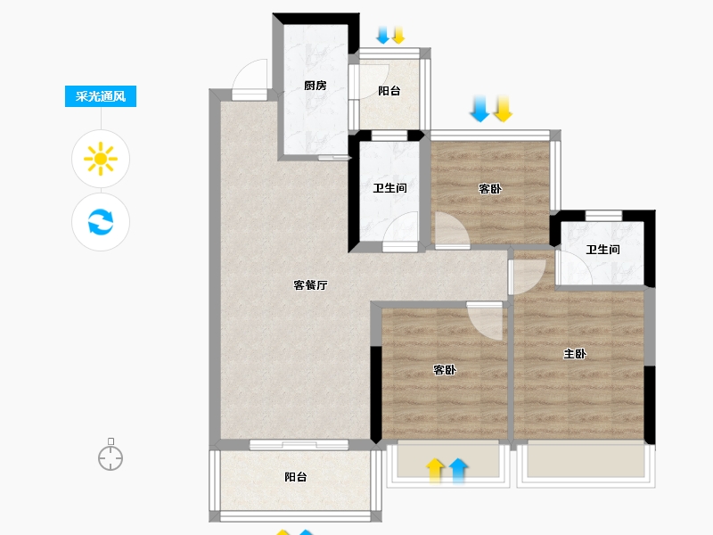 四川省-遂宁市-和喜·公园里-68.34-户型库-采光通风