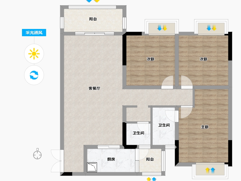 四川省-绵阳市-倍特香槟华府-97.55-户型库-采光通风