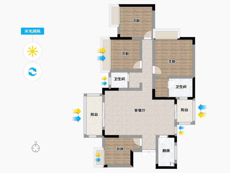 四川省-绵阳市-倍特香槟华府-106.43-户型库-采光通风