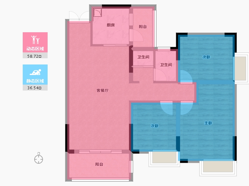 四川省-绵阳市-倍特香槟华府-84.29-户型库-动静分区