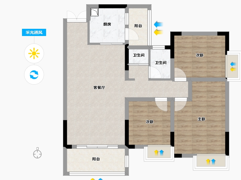 四川省-绵阳市-倍特香槟华府-84.29-户型库-采光通风