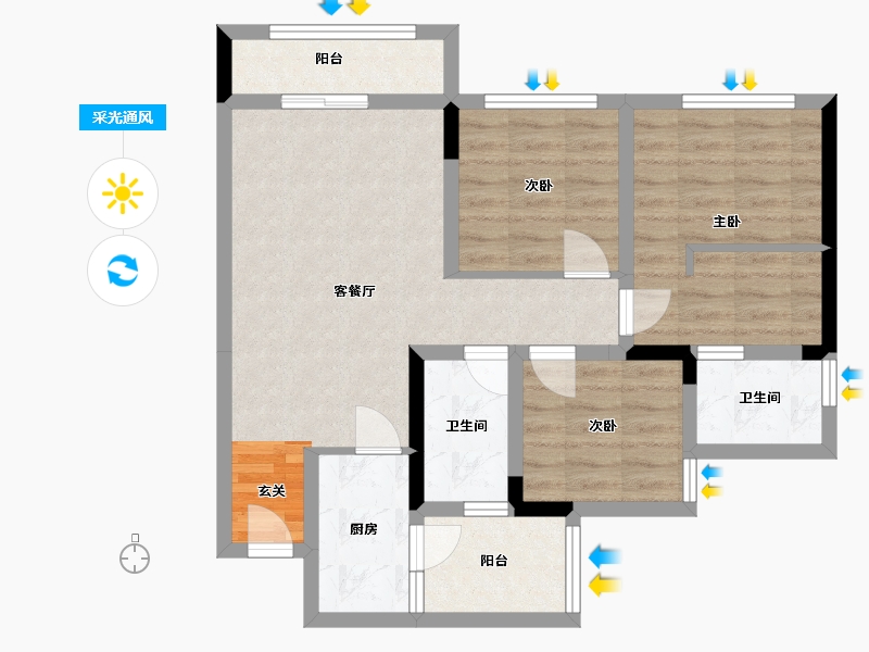 四川省-南充市-华邦天悦府-73.42-户型库-采光通风