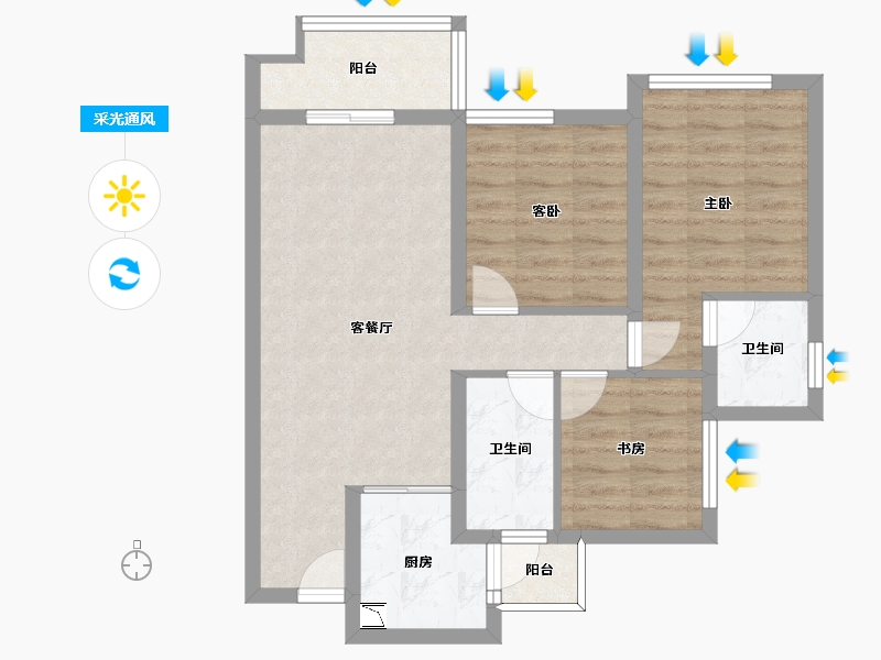 四川省-南充市-领地蘭台府-69.63-户型库-采光通风