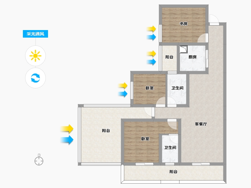 四川省-南充市-阳光生态城-106.83-户型库-采光通风