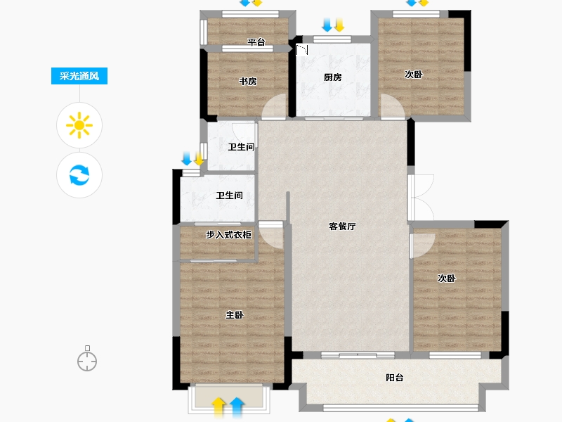 江苏省-淮安市-中梁南城上院-120.00-户型库-采光通风