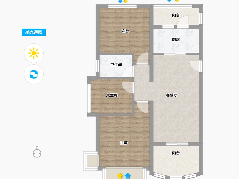 海南省-三亚市-碧桂园珊瑚宫殿-69.93-户型库-采光通风