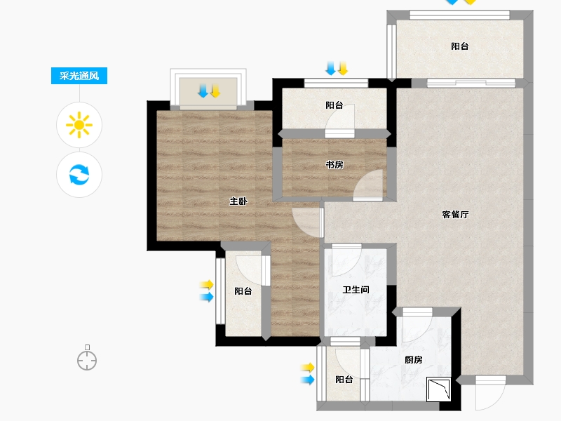 四川省-绵阳市-东原城-64.87-户型库-采光通风