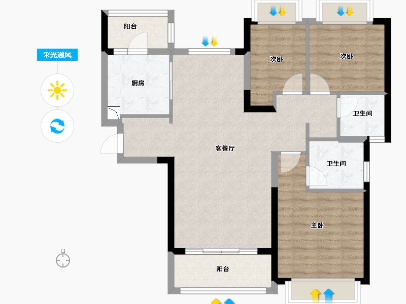 贵州省-贵阳市-理想城-85.22-户型库-采光通风