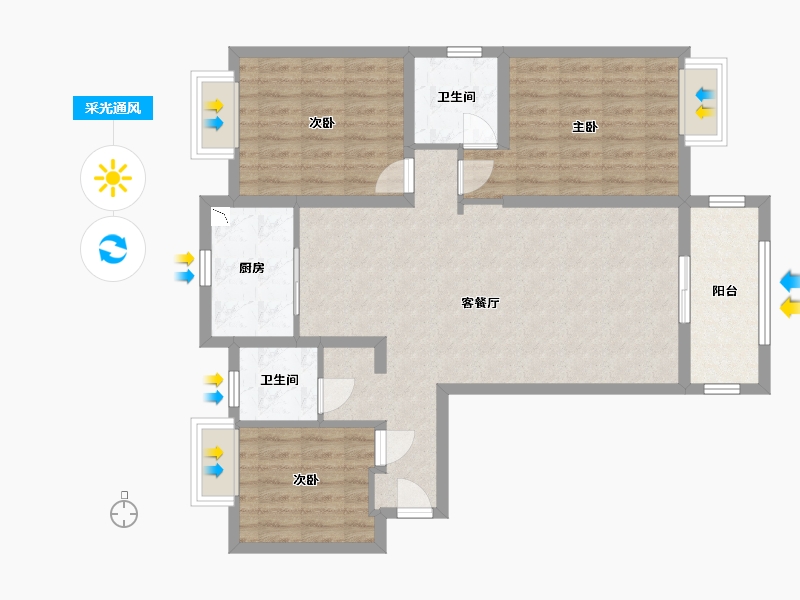 湖北省-武汉市-江夏府-90.93-户型库-采光通风