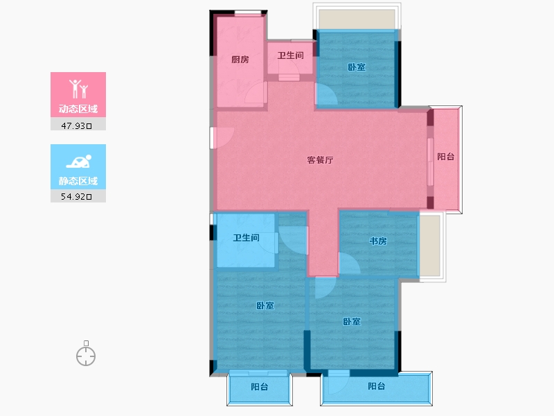 浙江省-杭州市-融创金成西溪海-93.37-户型库-动静分区