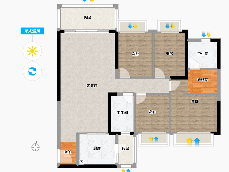 广东省-揭阳市-恒大翡翠华庭-103.09-户型库-采光通风