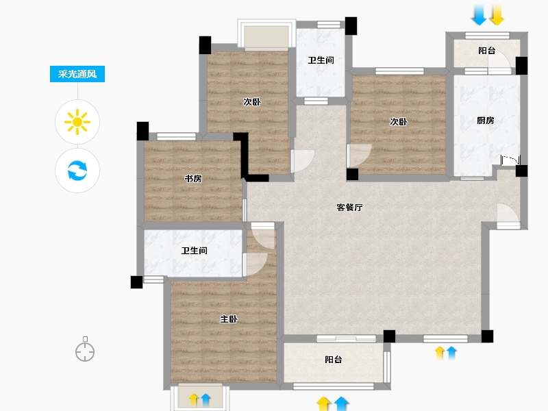 四川省-乐山市-新地国际城II期·天悦-110.84-户型库-采光通风