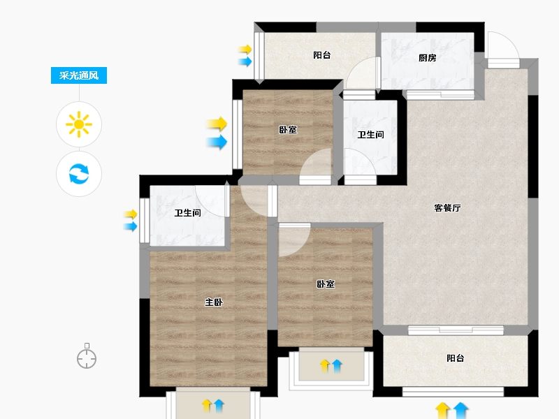 四川省-眉山市-万景中岩广场-64.87-户型库-采光通风