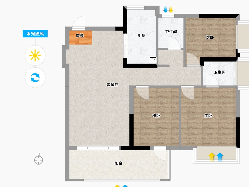 广西壮族自治区-南宁市-东方尊府-88.57-户型库-采光通风