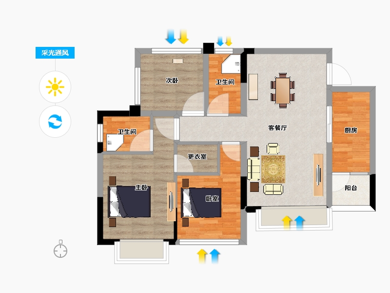 四川省-绵阳市-家福来·澜苑-74.60-户型库-采光通风