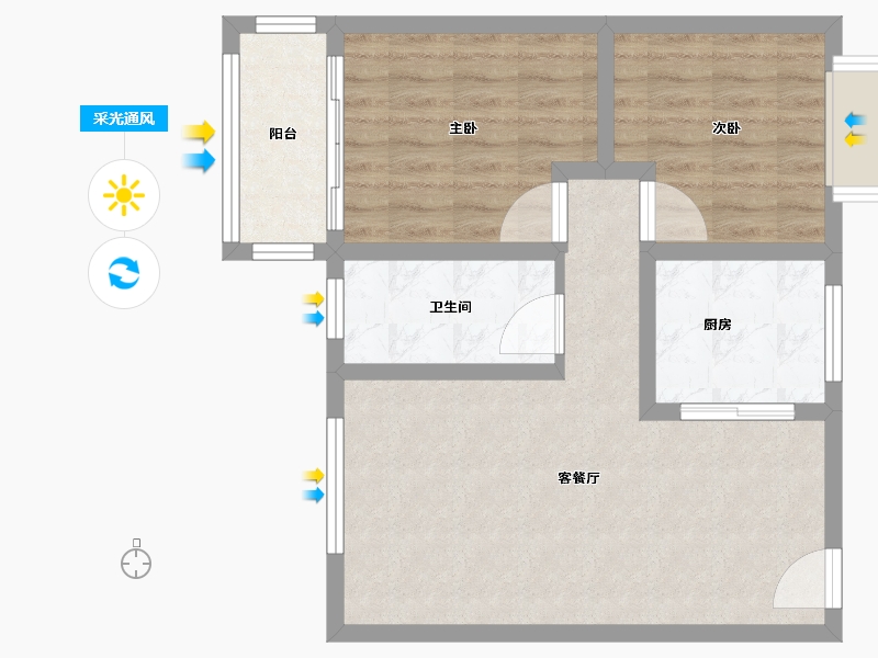 四川省-绵阳市-耀森粼江峰阁-65.07-户型库-采光通风