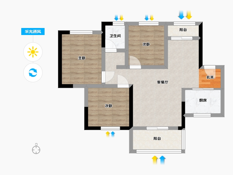 四川省-乐山市-阳光·研溪华府-62.82-户型库-采光通风