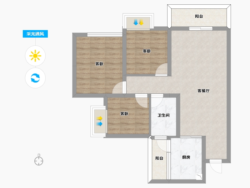 四川省-南充市-泽京西樾府-69.86-户型库-采光通风