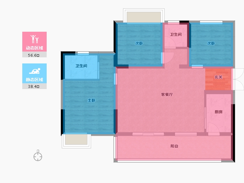 四川省-乐山市-江山和鸣·玺院-84.59-户型库-动静分区