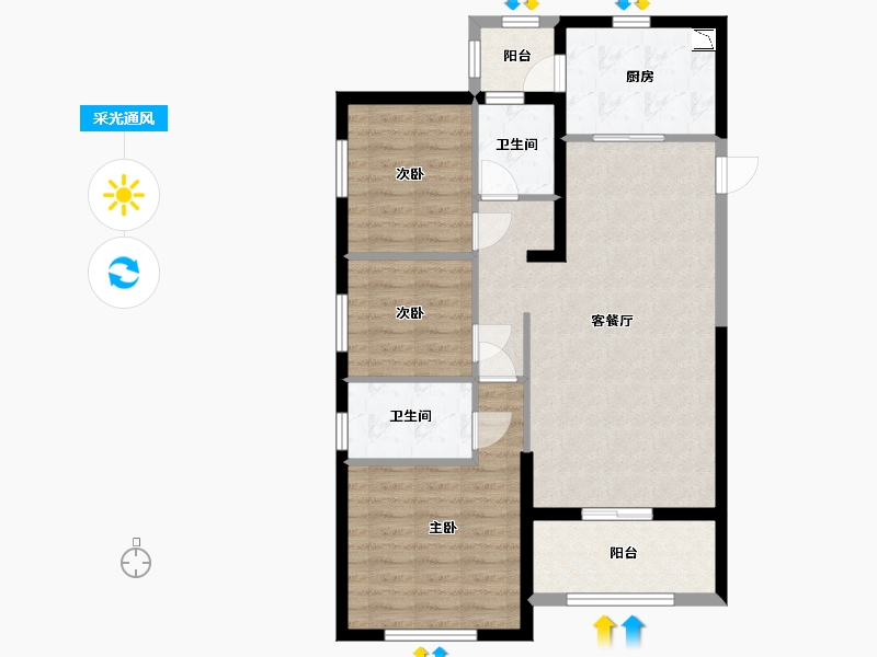 河北省-邯郸市-恒大悦府-85.98-户型库-采光通风