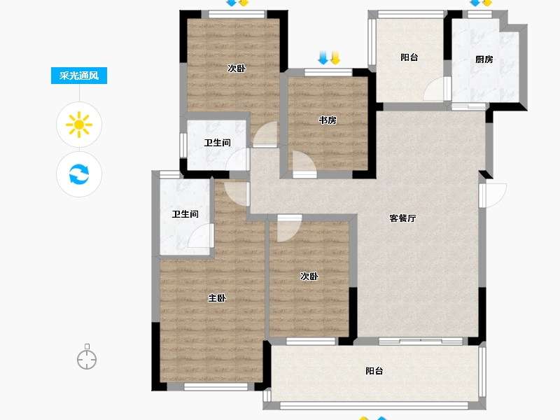 四川省-绵阳市-三台长虹天樾-113.59-户型库-采光通风