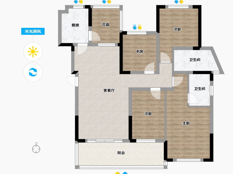 四川省-绵阳市-三台长虹天樾-113.23-户型库-采光通风