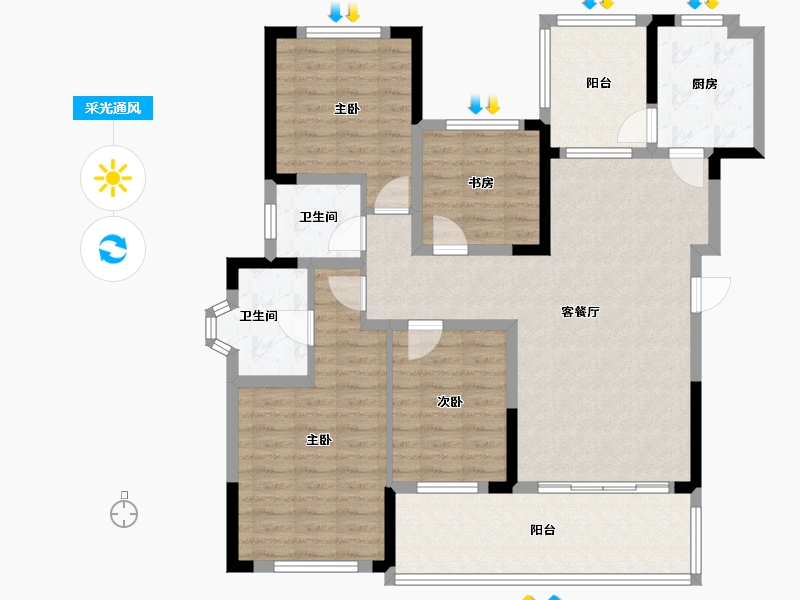 四川省-绵阳市-三台长虹天樾-111.62-户型库-采光通风