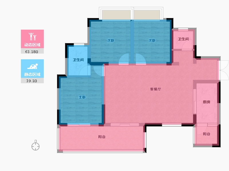 四川省-绵阳市-展和壹品江山-91.34-户型库-动静分区