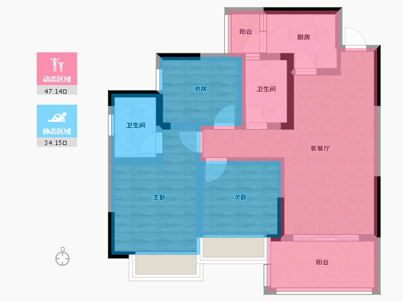 四川省-绵阳市-展和壹品江山-70.63-户型库-动静分区