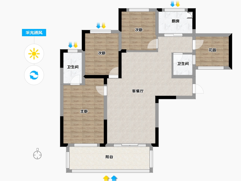 四川省-绵阳市-三台长虹天樾-106.31-户型库-采光通风