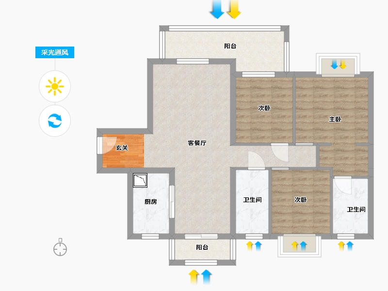 四川省-乐山市-美的珺御府-86.25-户型库-采光通风