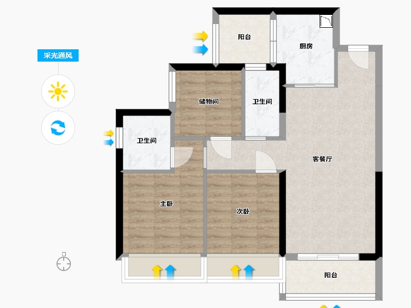 四川省-乐山市-碧桂园峨眉华府-72.31-户型库-采光通风