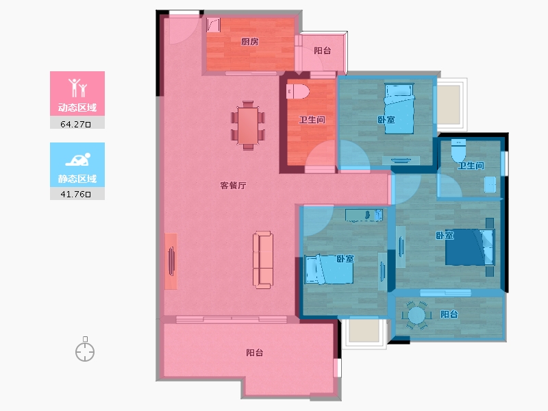 四川省-绵阳市-美乐和府-95.33-户型库-动静分区