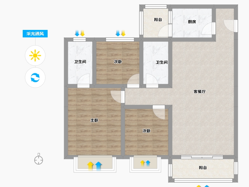 四川省-绵阳市-金科岚院-88.09-户型库-采光通风