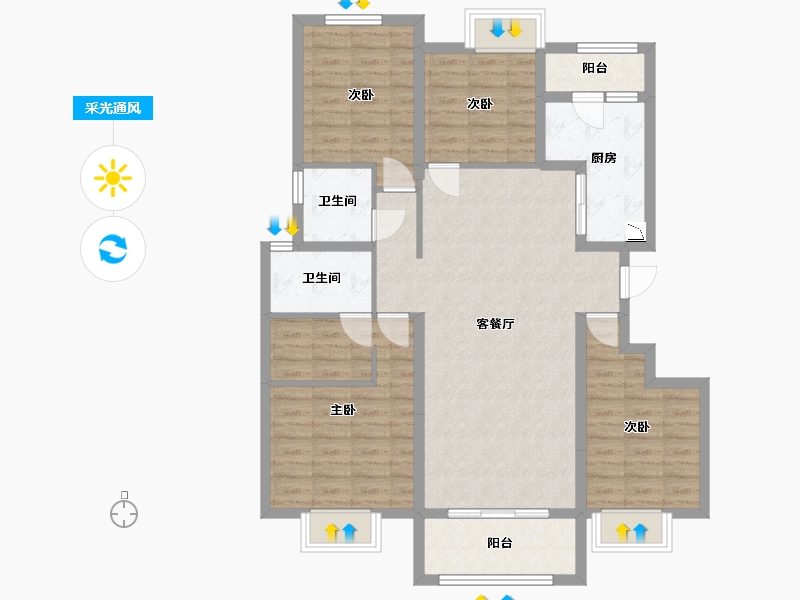 四川省-乐山市-新城·金樾天玺-103.61-户型库-采光通风