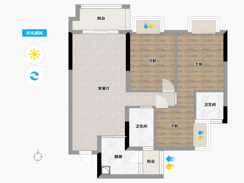 四川省-乐山市-新城·金樾天玺-70.98-户型库-采光通风