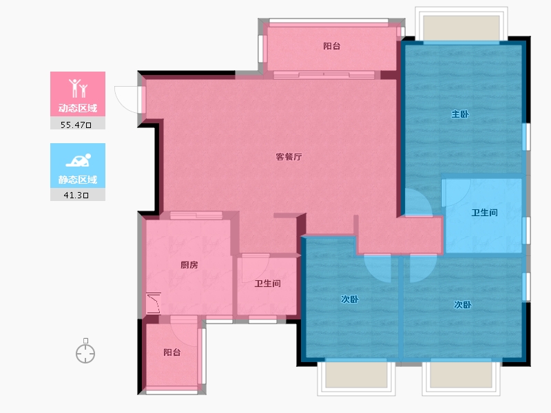 四川省-绵阳市-恒大翡翠华庭-86.63-户型库-动静分区