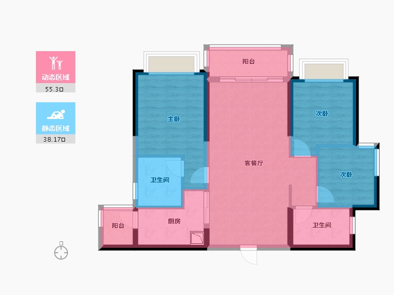 四川省-绵阳市-恒大翡翠华庭-83.46-户型库-动静分区