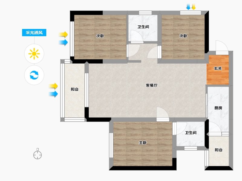 四川省-乐山市-阳光·研溪华府-73.09-户型库-采光通风