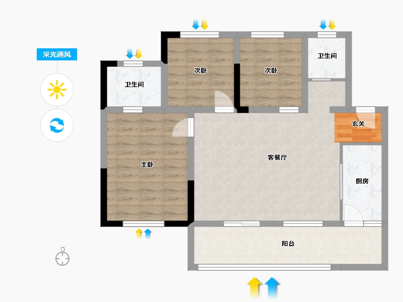 四川省-乐山市-阳光·研溪华府-86.37-户型库-采光通风