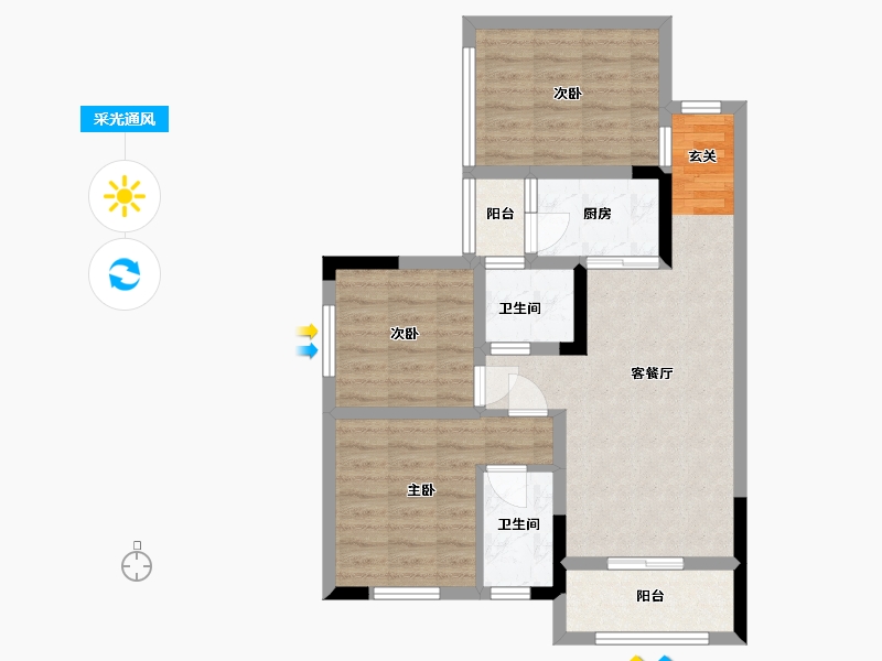 四川省-乐山市-阳光·研溪华府-70.36-户型库-采光通风