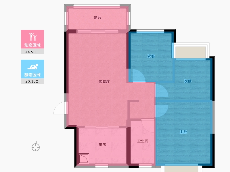 四川省-绵阳市-恒大翡翠华庭-66.85-户型库-动静分区