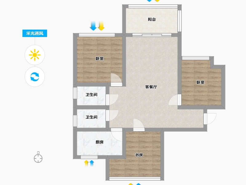 四川省-泸州市-南苑帝景-74.91-户型库-采光通风