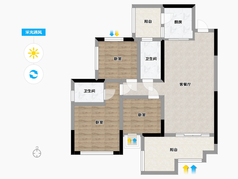 四川省-南充市-鸿升凯旋天地-83.36-户型库-采光通风