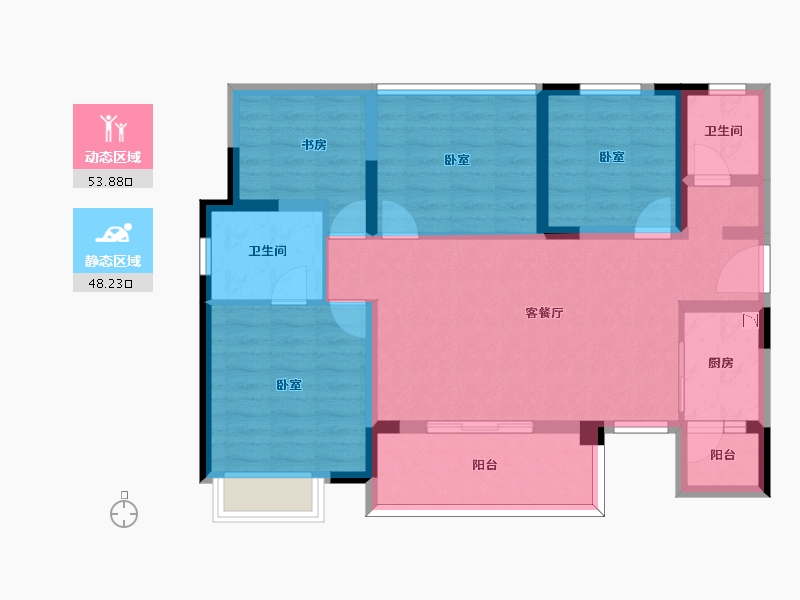 四川省-宜宾市-宜宾中梁壹号院-90.33-户型库-动静分区