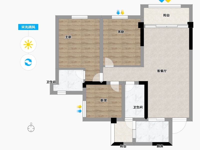 四川省-南充市-玉龙城-66.43-户型库-采光通风